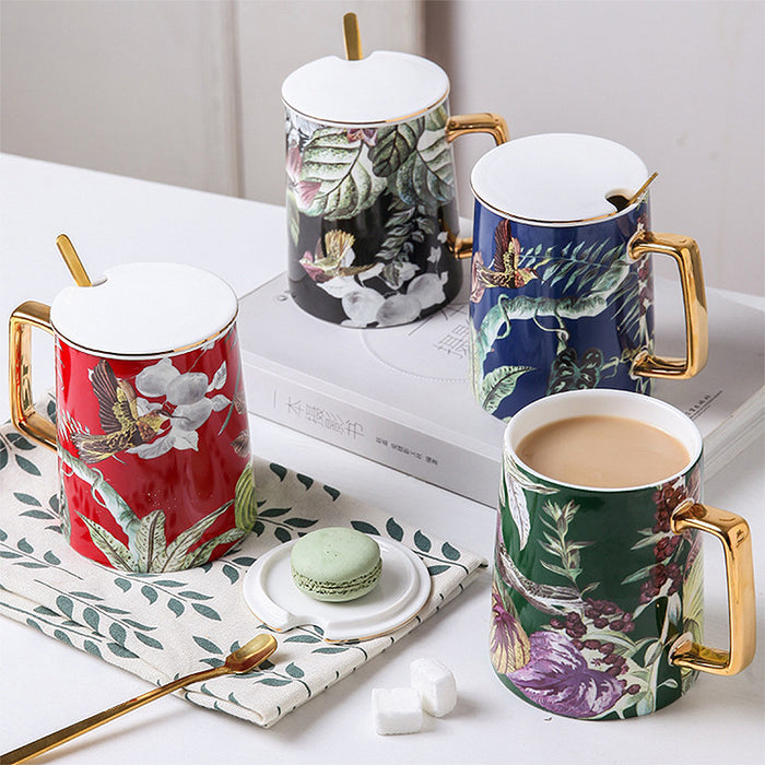 Luxury Magpie And Flower Ceramic Mug