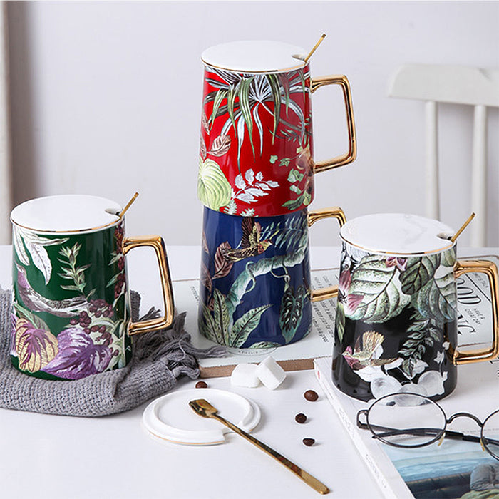 Luxury Magpie And Flower Ceramic Mug