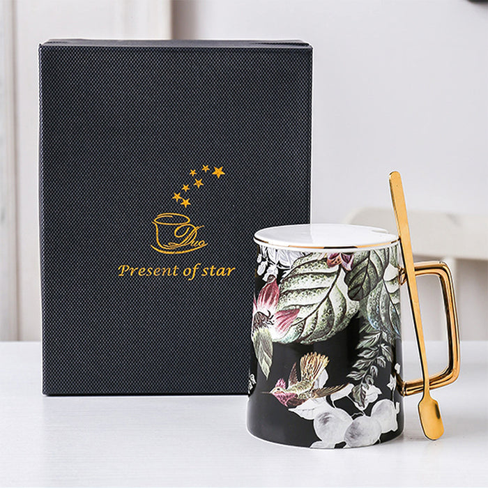 Luxury Magpie And Flower Ceramic Mug