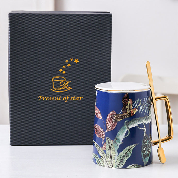 Luxury Magpie And Flower Ceramic Mug