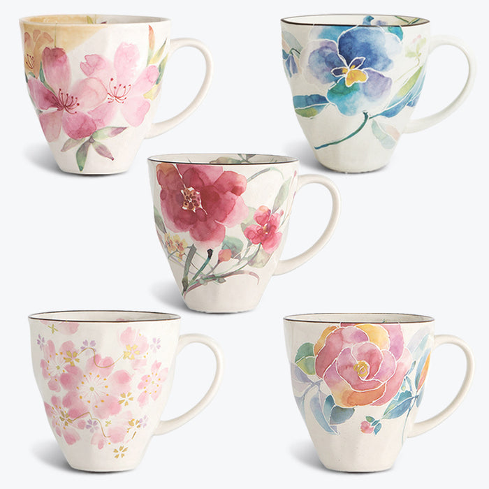Japanese Style Blooming Flower Ceramic Mug