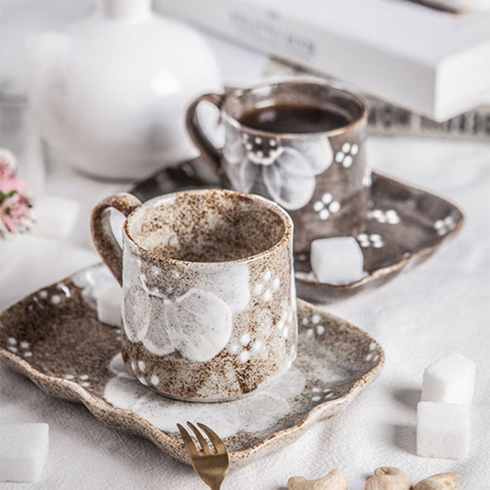 White Japanese Floral Ceramic Mug