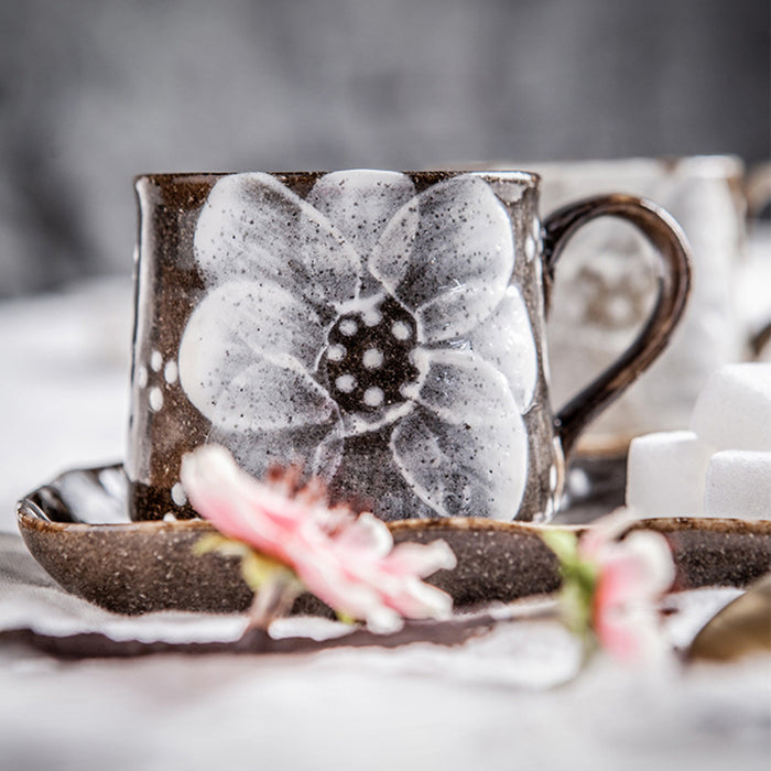 White Japanese Floral Ceramic Mug