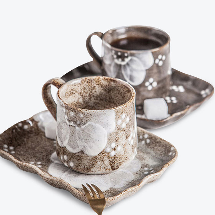 White Japanese Floral Ceramic Mug