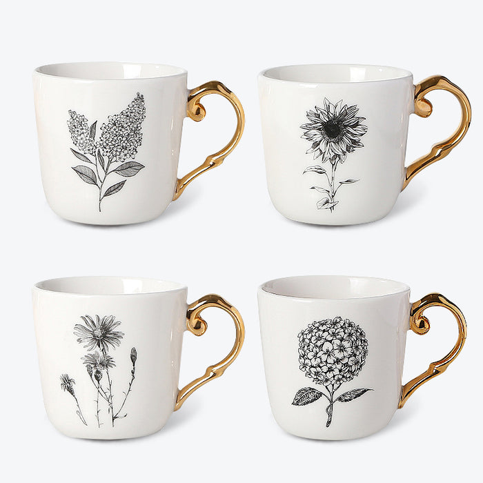 Vintage White Floral Ceramic Mug Set