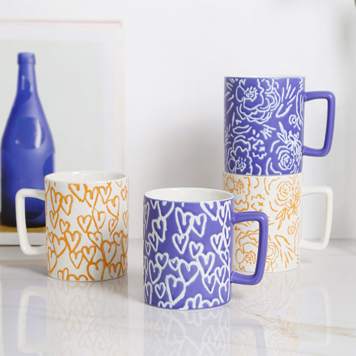 Blue and Orange Modern Ceramic Mug Set