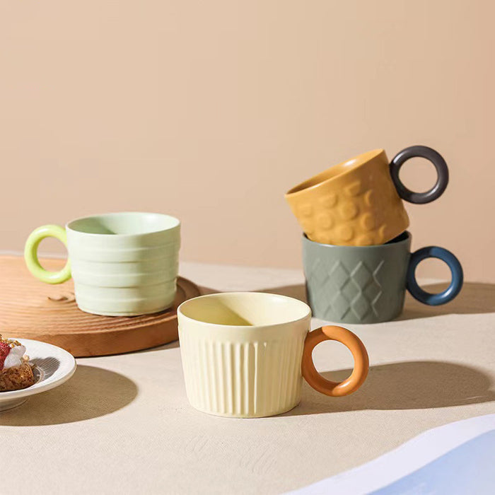 Modern Ceramic Embossed Coffee Mug