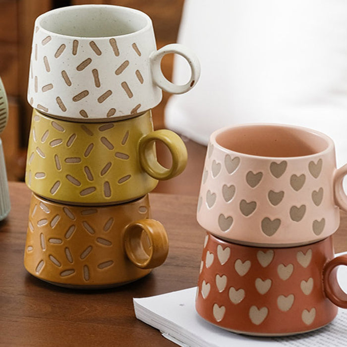 Modern Ceramic Underglaze Mug with Heart Pattern