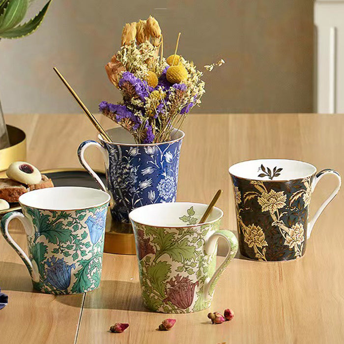 European Fine Bone China Flower Pattern Coffee Mug