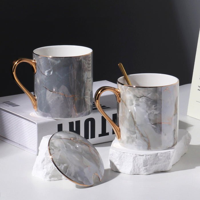 Nordic Fine Bone China Marble Texture Mug Set