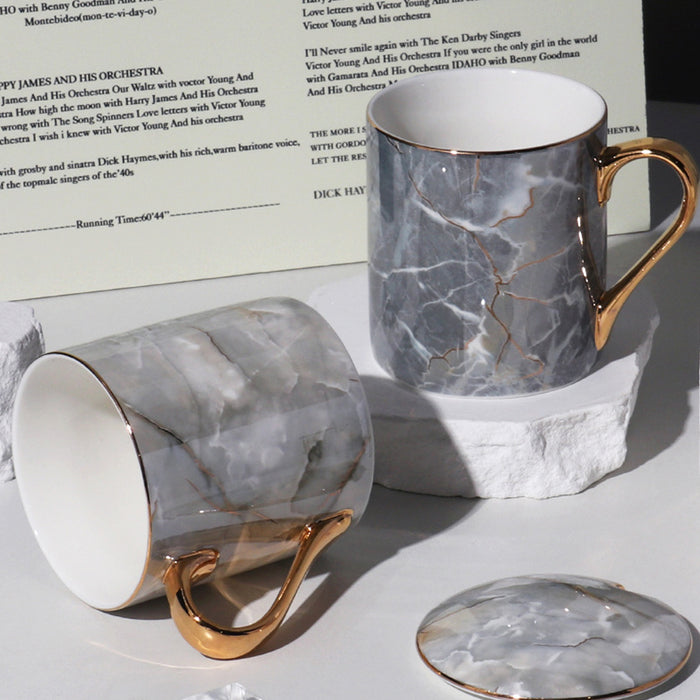 Nordic Fine Bone China Marble Texture Mug Set