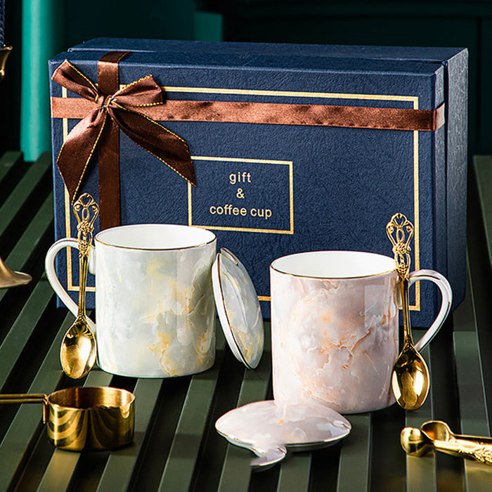 Modern Fine Bone China Marble Texture Mug Set