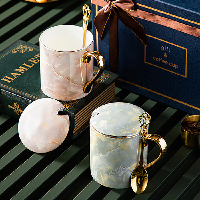 Modern Fine Bone China Marble Texture Mug Set