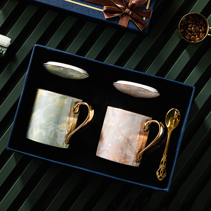 Modern Fine Bone China Marble Texture Mug Set