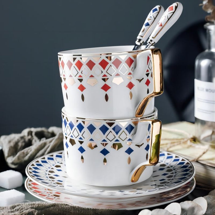 British Geometric Pattern Ceramic Coffee Cup