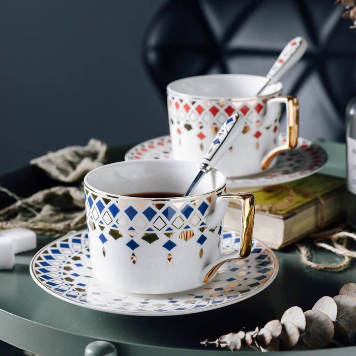 British Geometric Pattern Ceramic Coffee Cup
