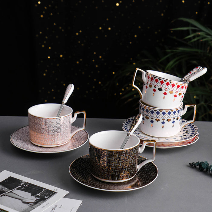 British Luxury Gold Plaid Ceramic Coffee Cup