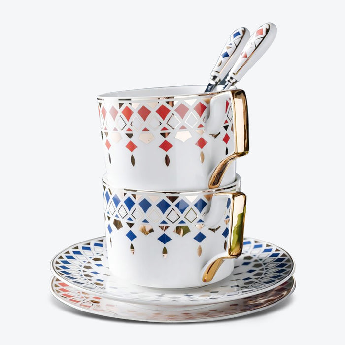 British Geometric Pattern Ceramic Coffee Cup