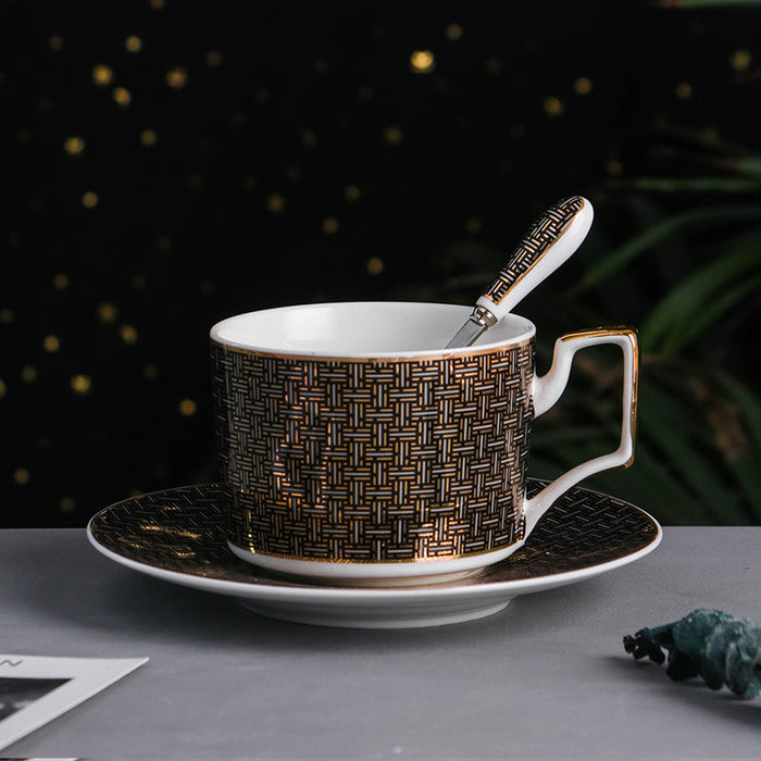 British Luxury Gold Plaid Ceramic Coffee Cup