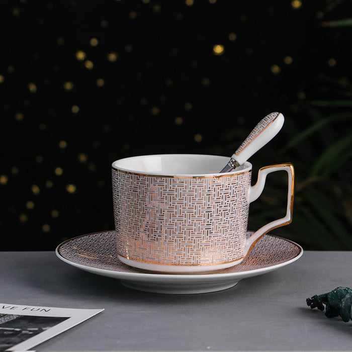 British Luxury Gold Plaid Ceramic Coffee Cup