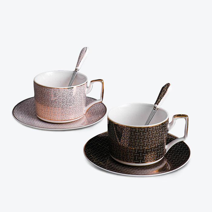 British Luxury Gold Plaid Ceramic Coffee Cup