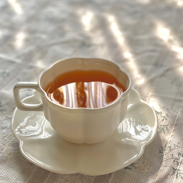 Vintage White Bone China Coffee Cup With  Flower Rim