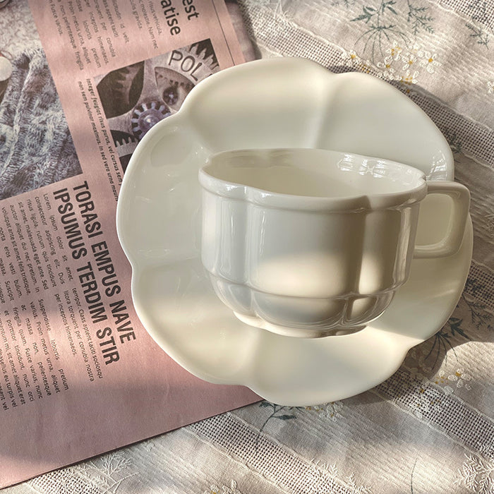 Vintage White Bone China Coffee Cup With  Flower Rim