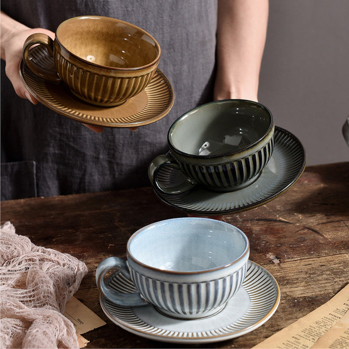 Japanese Retro Vertical Stripes Ceramic Coffee Cup