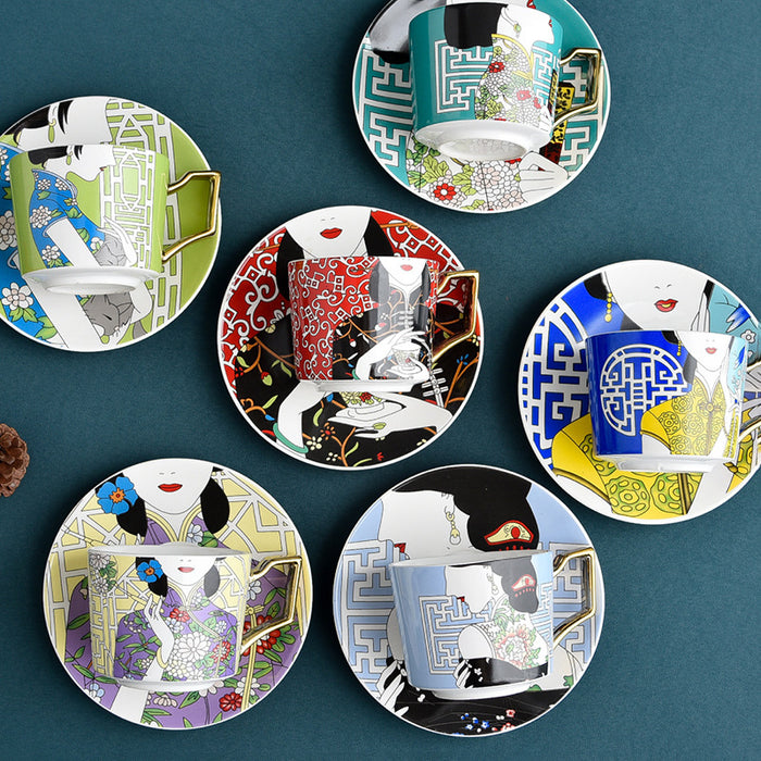 Chinese Cheongsam Ceramic Coffee Cup