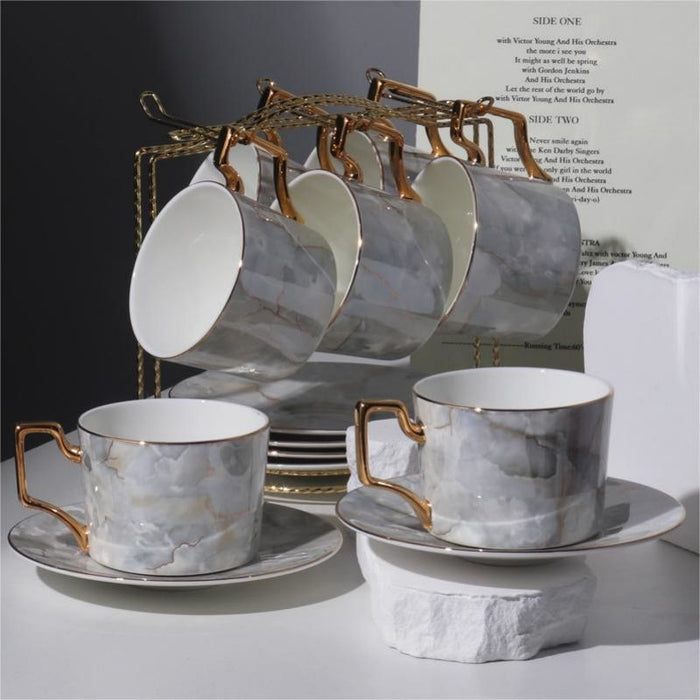 Marbled Gold Inlay Ceramic Coffee Cup