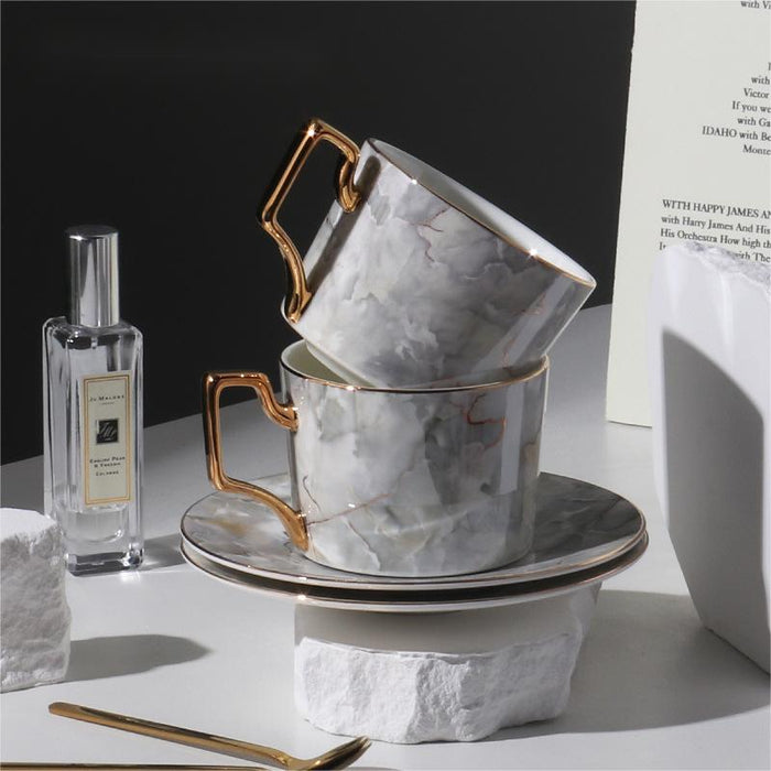 Marbled Gold Inlay Ceramic Coffee Cup