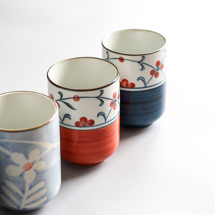 Chinese Hand-painted Flower Handleless Ceramic Cup