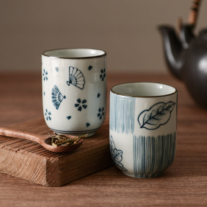 Japanese Retro Botanical Handleless Ceramic Tea Cup