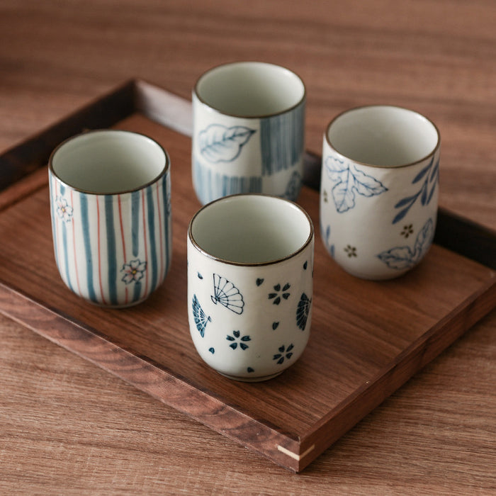 Japanese Retro Botanical Handleless Ceramic Tea Cup