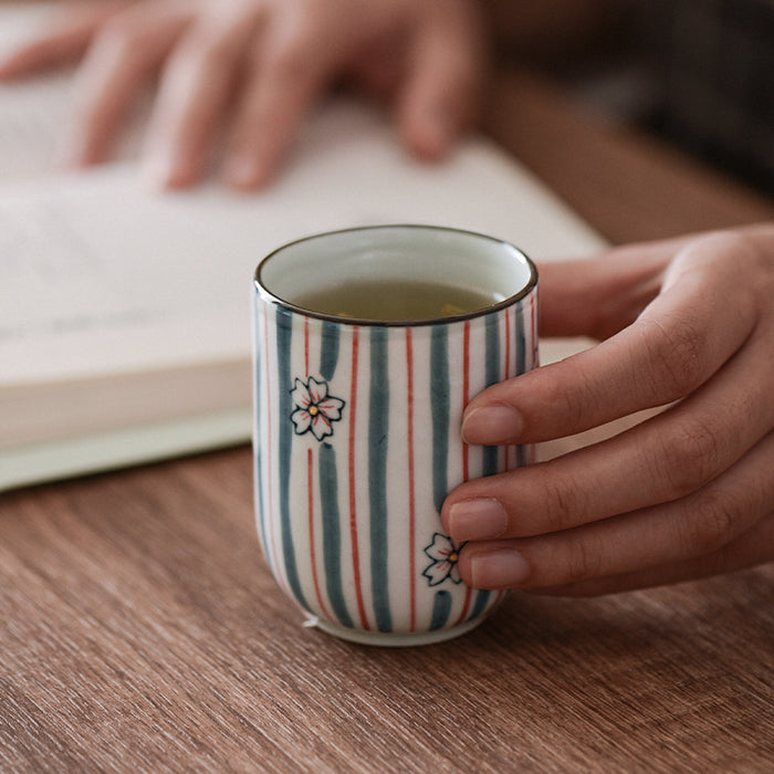 Japanese Retro Botanical Handleless Ceramic Tea Cup