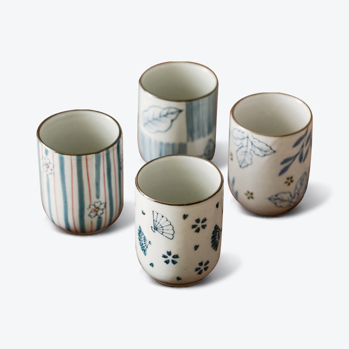 Japanese Retro Botanical Handleless Ceramic Tea Cup