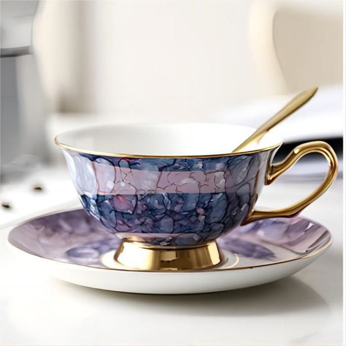 British Hand-painted Ceramic Coffee Cup With Gold Trim