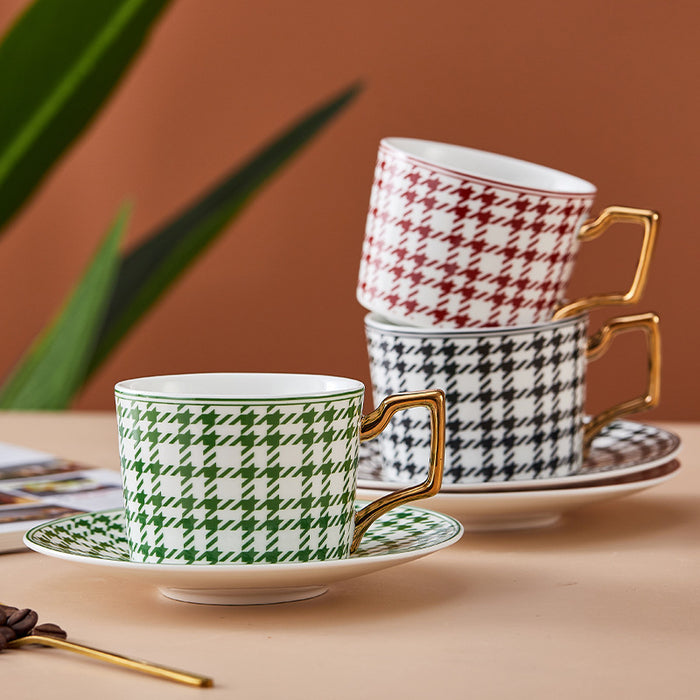 Modern Solid Color Plaid Ceramic Coffee Cup