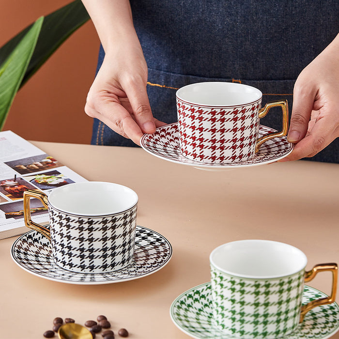 Modern Solid Color Plaid Ceramic Coffee Cup