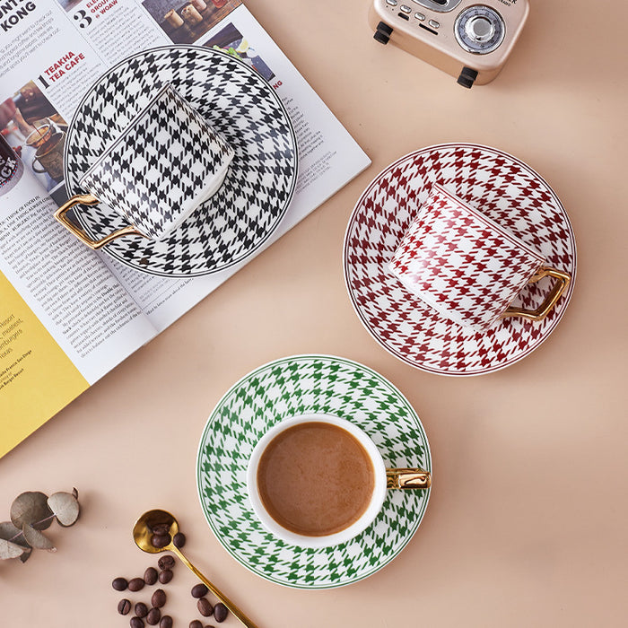 Modern Solid Color Plaid Ceramic Coffee Cup