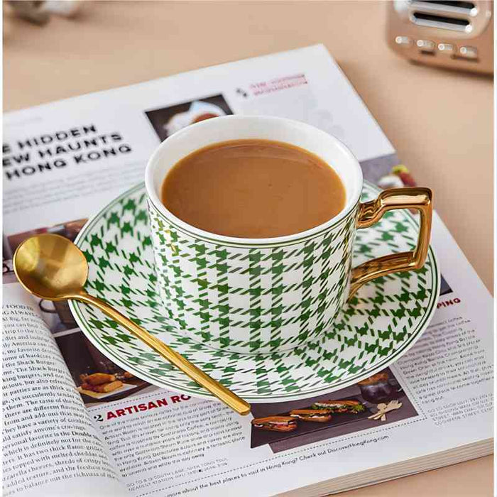 Modern Solid Color Plaid Ceramic Coffee Cup