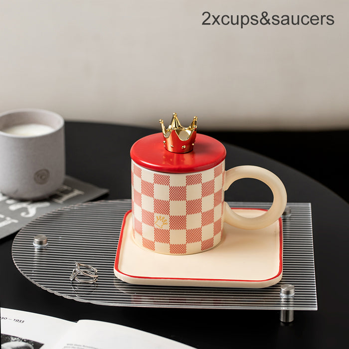 Checkerboard Ceramic Coffee Cup With Lid