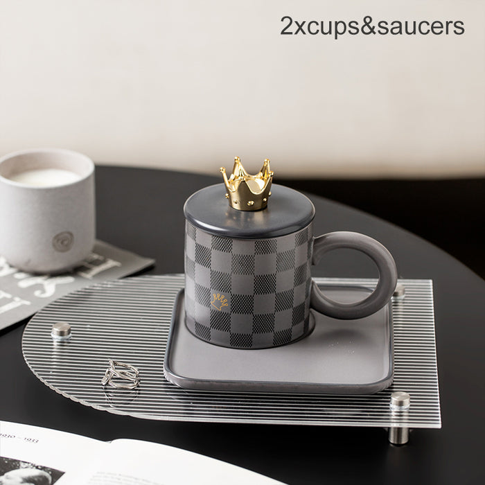 Checkerboard Ceramic Coffee Cup With Lid