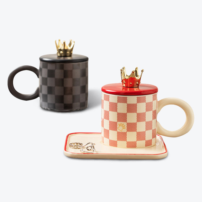 Checkerboard Ceramic Coffee Cup With Lid