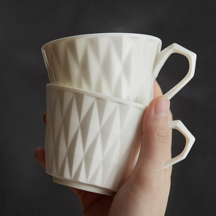 Set of 2 Modern Diamond Pattern Ceramic Coffee Cup