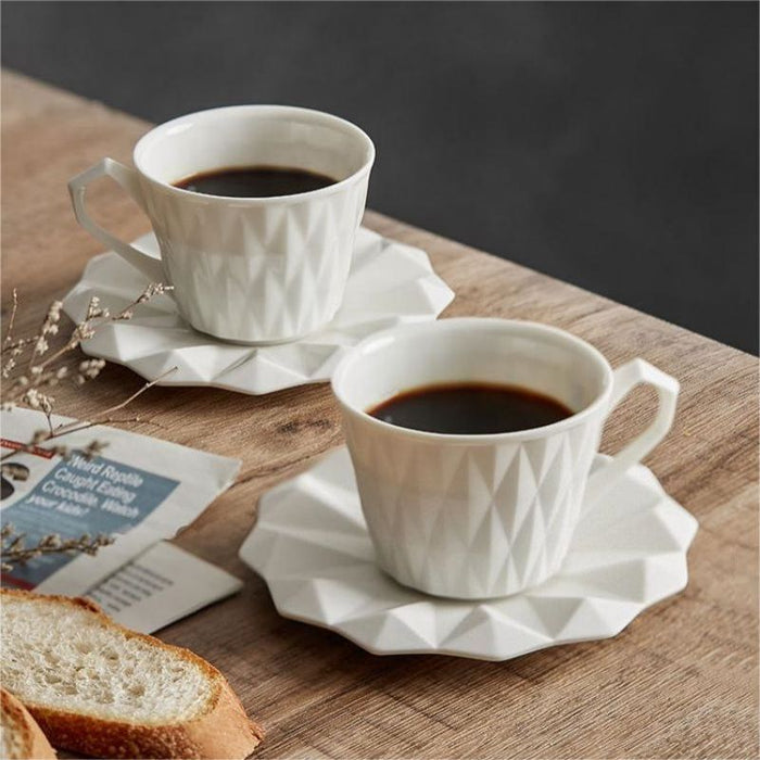 Set of 2 Modern Diamond Pattern Ceramic Coffee Cup