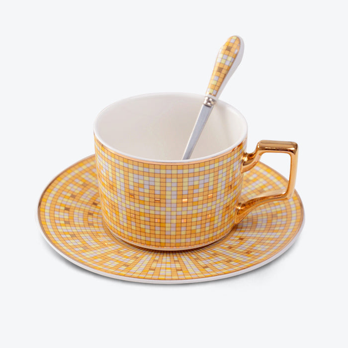 Yellow British Plaid Ceramic Coffee Cup