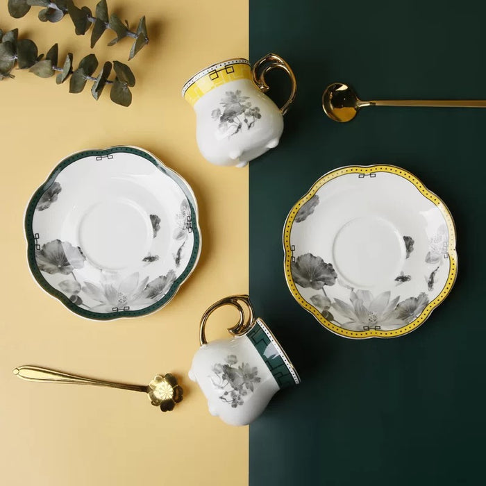 Lotus Espresso Ceramic Coffee Cup With Gold Rim