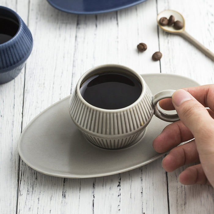 Japanese Matte Vertical Stripe Ceramic Coffee Cup