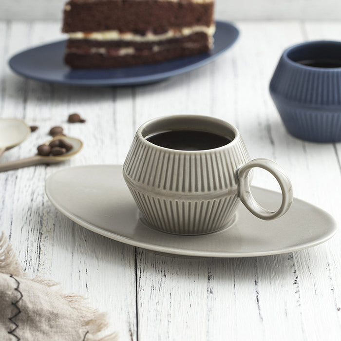 Japanese Matte Vertical Stripe Ceramic Coffee Cup
